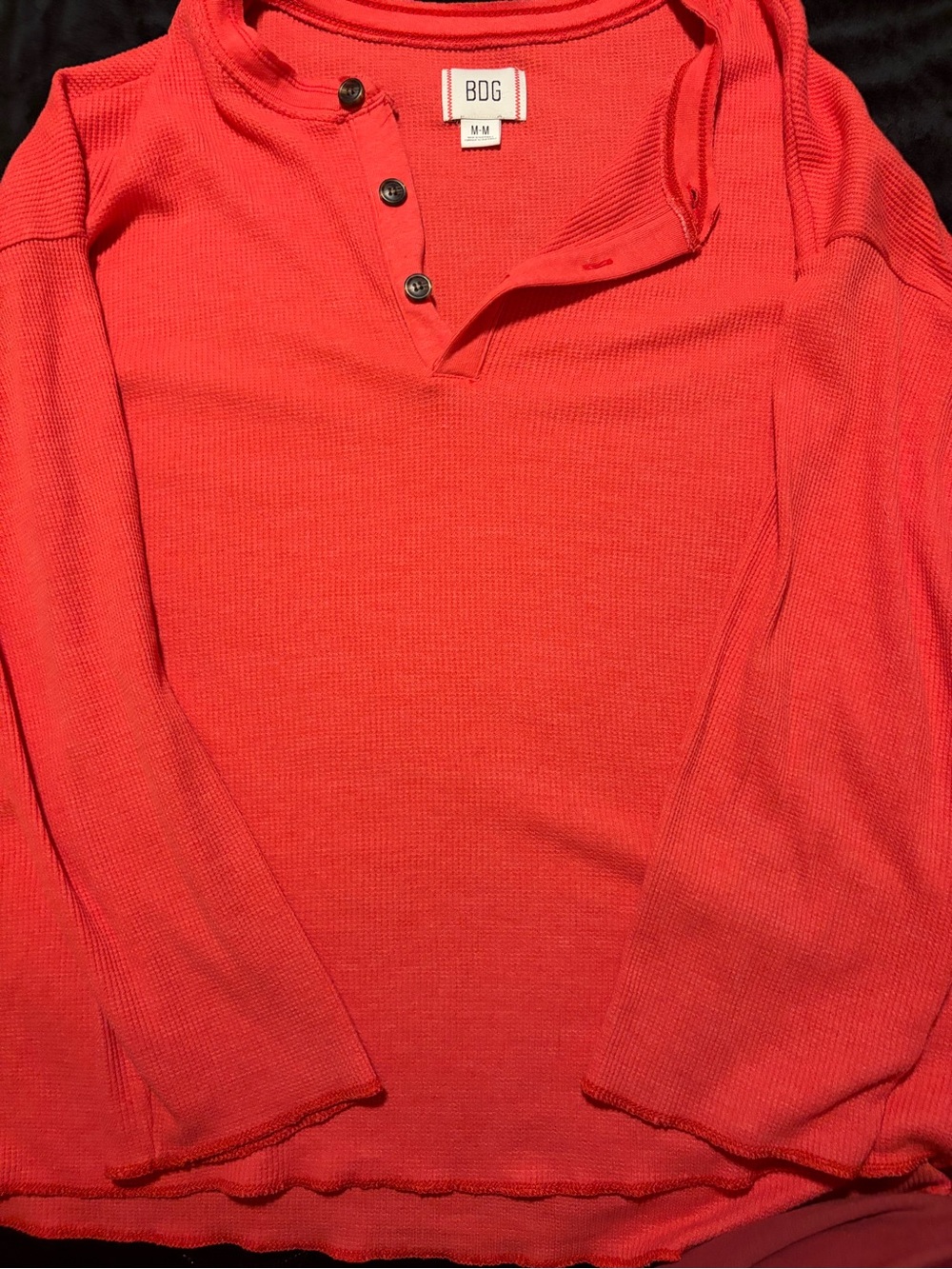 BDG Women's Red Button-Front Waffle Knit Top